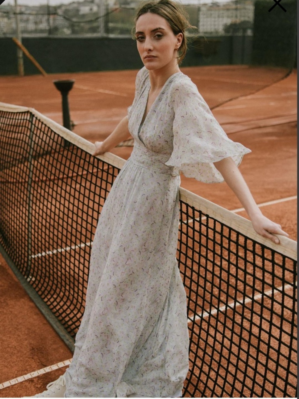 Indi & Cold Ruched V-Neck Maxi Dress L